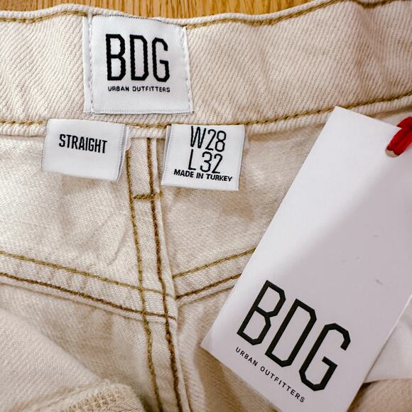 BDG Urban Outfitters Button Fly High Rise Straight Ripped Jeans Ecru W28 L32 NWT - Picture 11 of 13